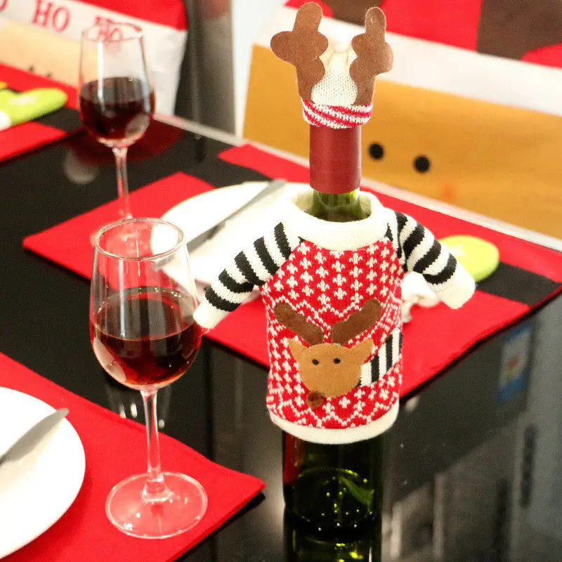 Christmas Sweater Red Wine Bottle Cover Bags Santa Claus Dinner Table Decoration Clothes With Hats Party Decor 91785 1