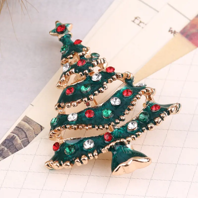 Christmas Tree Polar Bear Lady Xmas Gift Alloy Rhinestone Brooch Pin Forand Kids Scarf Buckle Party Decor 2