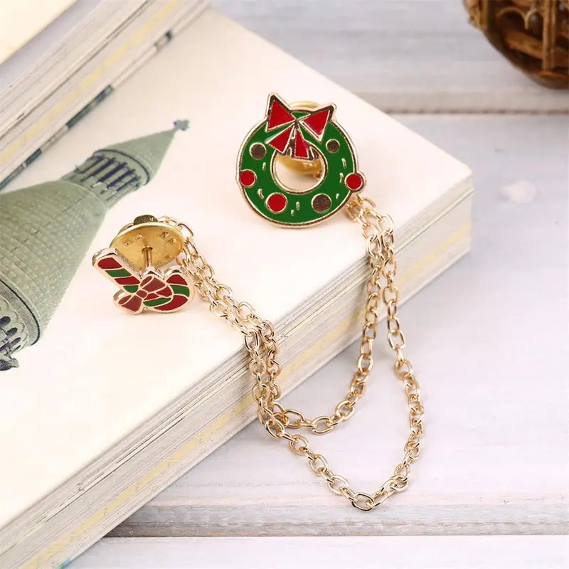 Christmas Wreath Crutches Chain Brooch Pin Collar Xmas Gift Party Decorationfine Jewelry 1