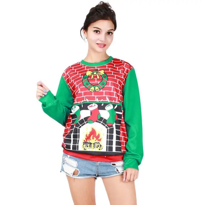 Christmasdigital Printing Long Sleeve Sweatshirts Day Clothescasual Thread Style Sweatshirts Tops Pullover 1