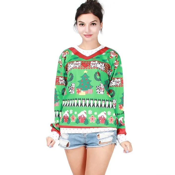 Christmasdigital Printing Long Sleeve Sweatshirts Day Clothescasual Thread Style Sweatshirts Tops Pullover 10