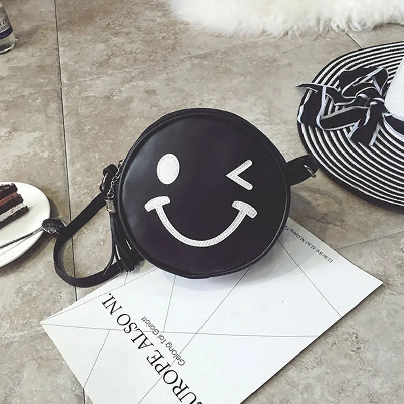 Circular Smile Face Women Bag Leather Feminina Messenger Bags Hbags Famoussingle Crossbody Shoulder Bolsos Mujer 1