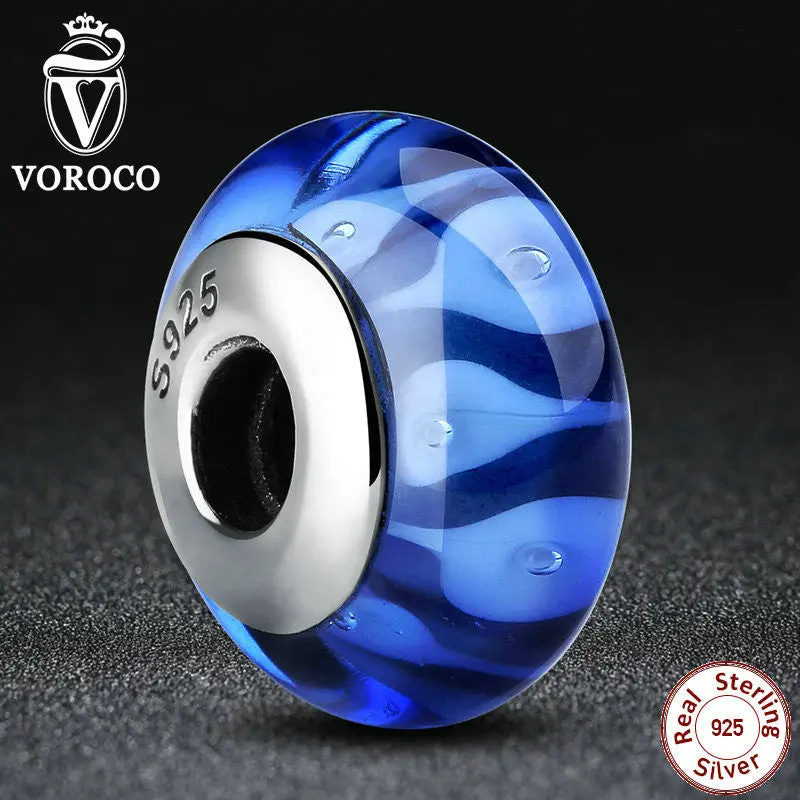 Classic Blue European Murano Glass Beads Charms Fit Pandora Bracelets Bangles For S925 Z007 1