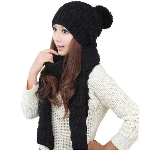 Classic Foulard Women Warm Woolen Knit Scarf Shawl Hats Suit European And American Popular Sweet Girl 1