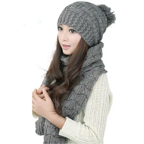 Classic Foulard Women Warm Woolen Knit Scarf Shawl Hats Suit European And American Popular Sweet Girl 2