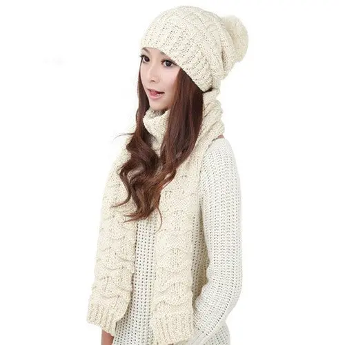 Classic Foulard Women Warm Woolen Knit Scarf Shawl Hats Suit European And American Popular Sweet Girl 4