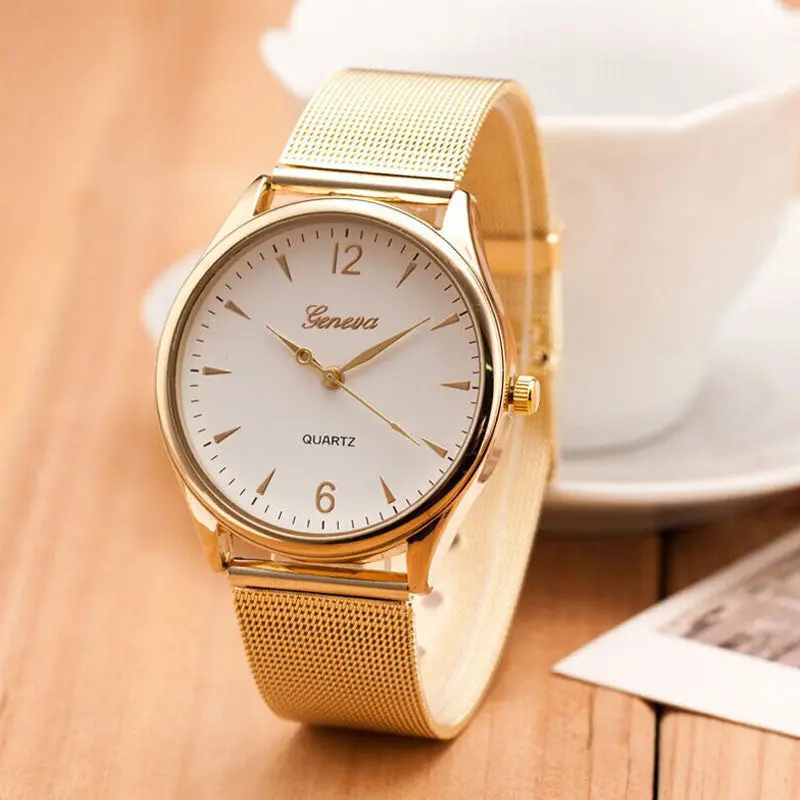 Classic Gold Watch Geneva Women Girls Dress Watch Bwlg768 Steel Mesh Reloj Luxury Clocks 2