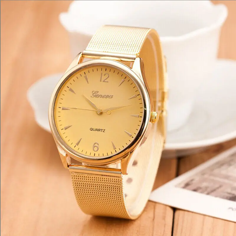 Classic Gold Watch Geneva Women Girls Dress Watch Bwlg768 Steel Mesh Reloj Luxury Clocks 3