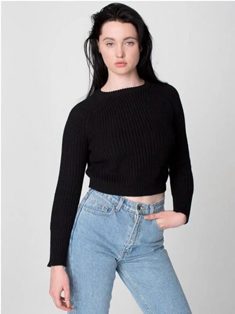 Classic O Neck Fisherman Knitted Thick Line Raglan Sleeve Short Sweater Aa American Apparel Vintage Loose Jumper Knitwear Tops 8