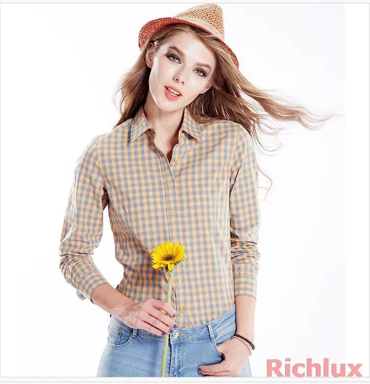 Classic Plaid Button-Up Blouse – Cotton Stripe Shirt with Long Sleeves