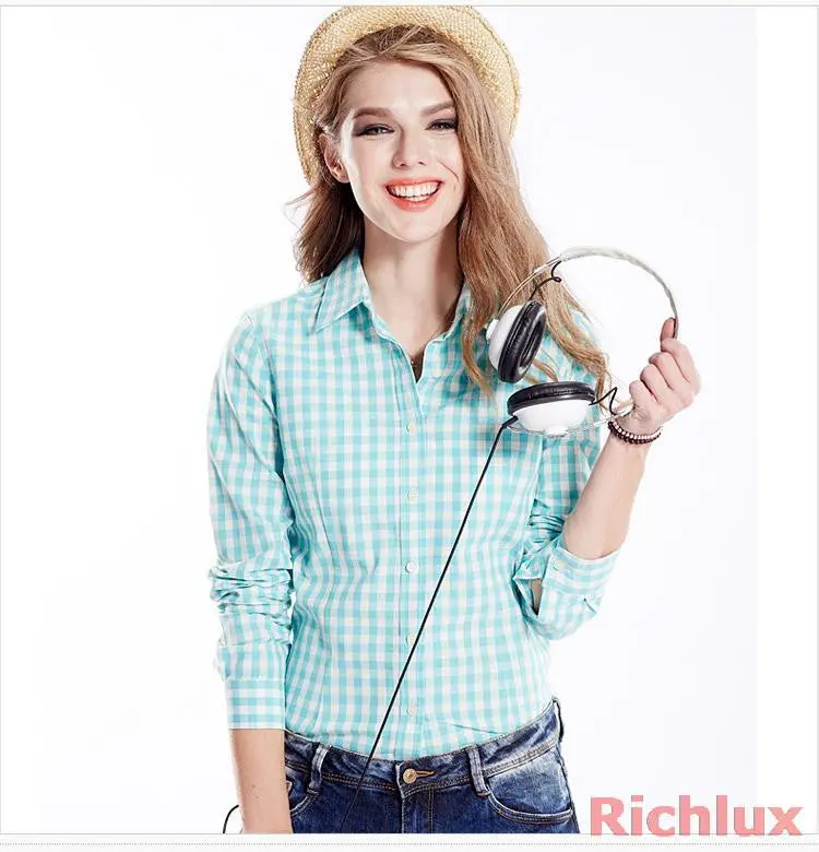 Classic Plaid Button-Up Blouse – Cotton Stripe Shirt with Long Sleeves