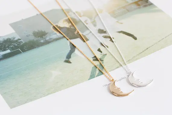 Classic Silver Plated Pretty Cool Half Crescent Moon Long Necklace Simple Collar Necklace N013 1
