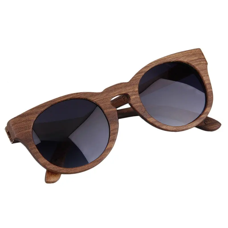 Classic Vintage Polarized Sunglasses Full Wooden Round Frame Glasses Accessories 5