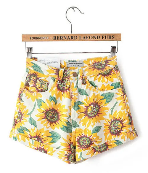 Classical American Apparel Aa Sunflower Print High Waist Shorts Women Short Pants Feminino De Cintura Alta Faldas Y Shorts 1
