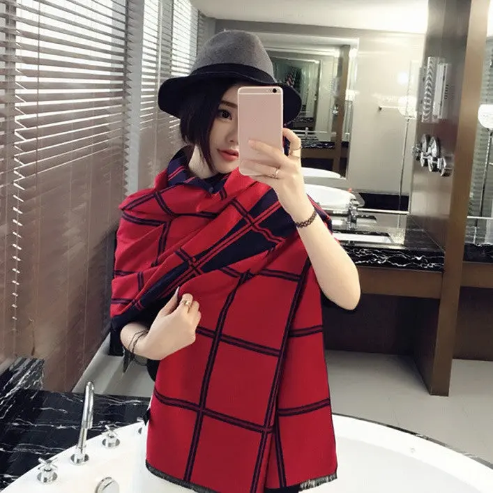 Classical England Plaid Pattern Warm Scarf Pashmina Curling Long Soft Imitation Cashmere Wrap Shawl 1