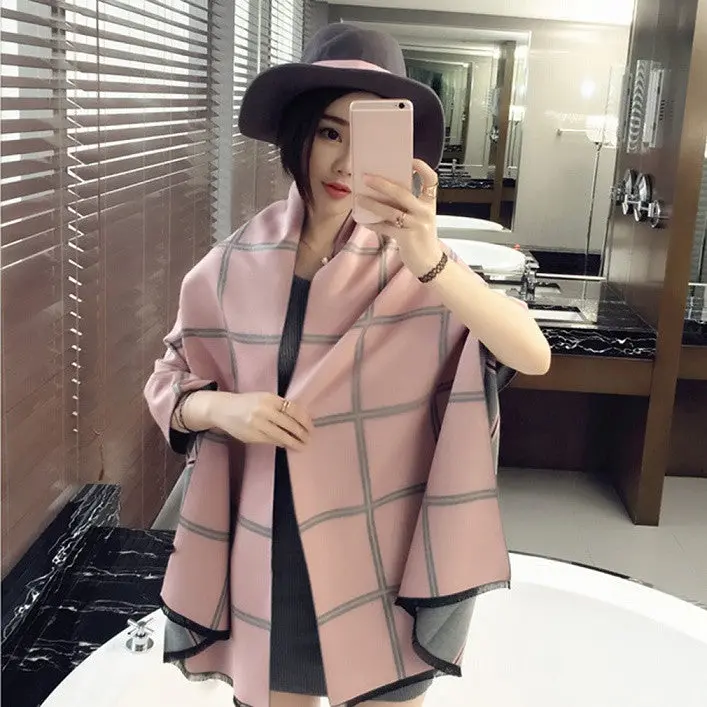 Classical England Plaid Pattern Warm Scarf Pashmina Curling Long Soft Imitation Cashmere Wrap Shawl 2
