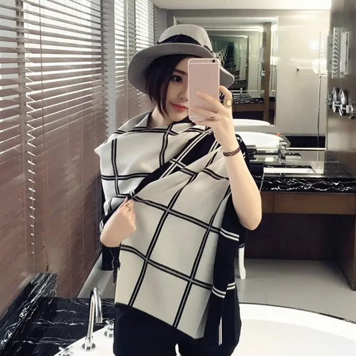Classical England Plaid Pattern Warm Scarf Pashmina Curling Long Soft Imitation Cashmere Wrap Shawl 3