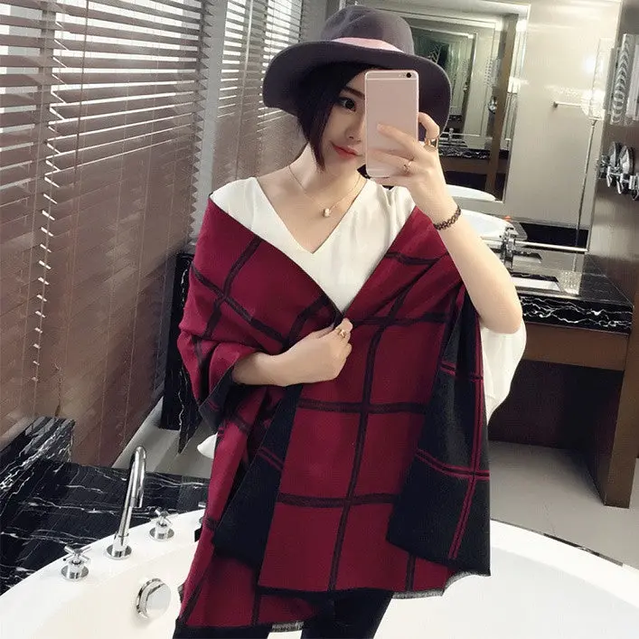 Classical England Plaid Pattern Warm Scarf Pashmina Curling Long Soft Imitation Cashmere Wrap Shawl 4