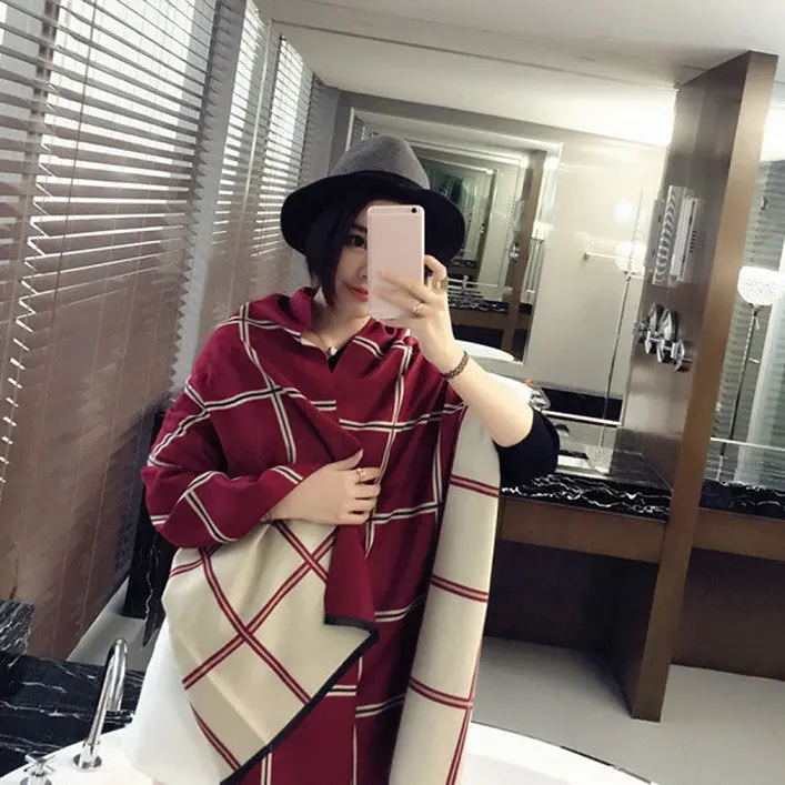 Classical England Plaid Pattern Warm Scarf Pashmina Curling Long Soft Imitation Cashmere Wrap Shawl 5