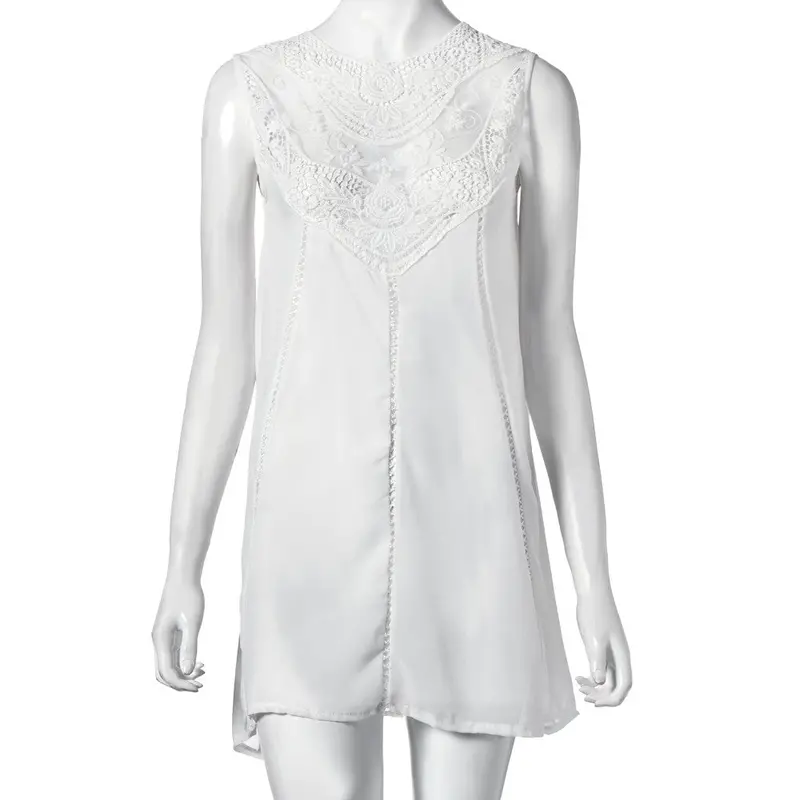 Clothing Women Beach Dress Ladies Lace Chiffon Sleeveless T-Shirt Dress Big Size Robe Feida 2