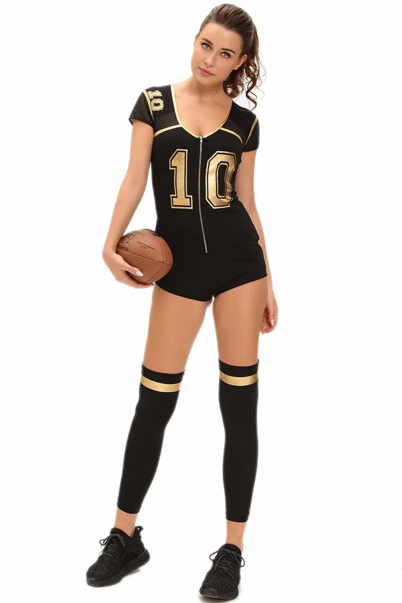 Club Football Sexy Costume Halloween Costumes For Black Hollow Out Mesh Stitching Short Sleeve Bodycon Jumpsuit 3