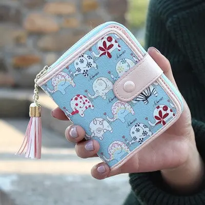 Clutch Wallet Lady Women Purse Short Small Bag Womens Cute Printed Girl Card Holder Purses With Tassels 2