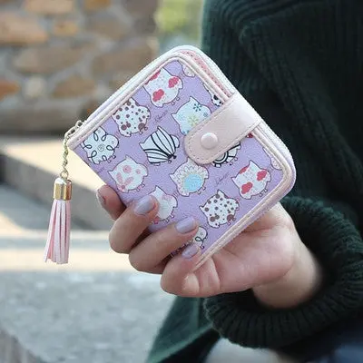 Clutch Wallet Lady Women Purse Short Small Bag Womens Cute Printed Girl Card Holder Purses With Tassels 4