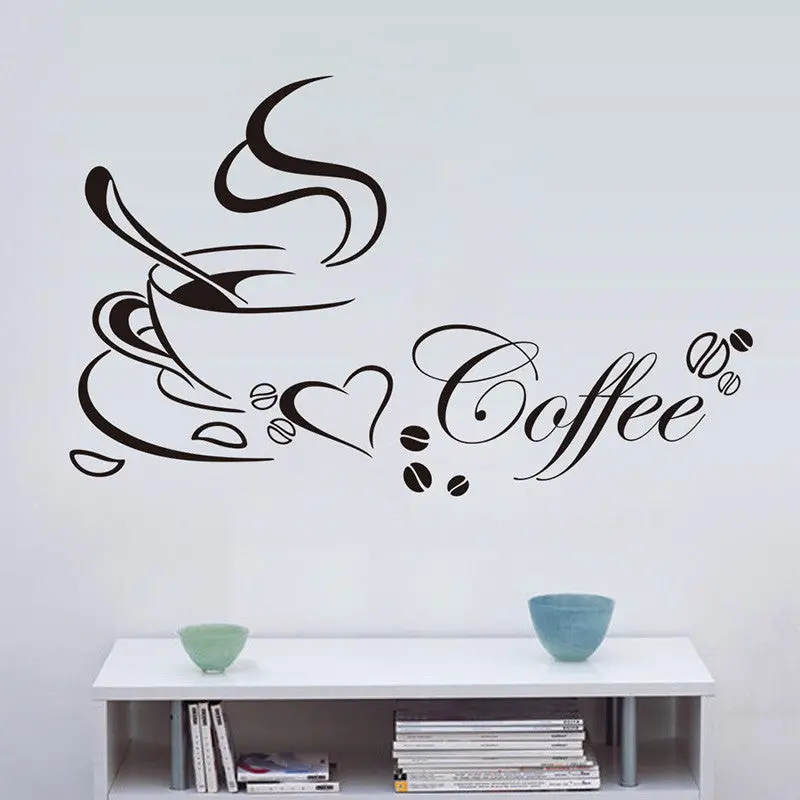 Coffee Cup With Heart Vinyl Quote Restaurant Kitchen Removable Wall Stickers Diy Home Decor Wall Art Mural 84319 1