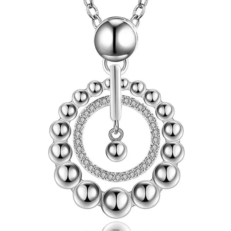 Colares Femininos Sterling Silver Circle Beads Silver -Plated Women Necklace Chain Pendants693 1