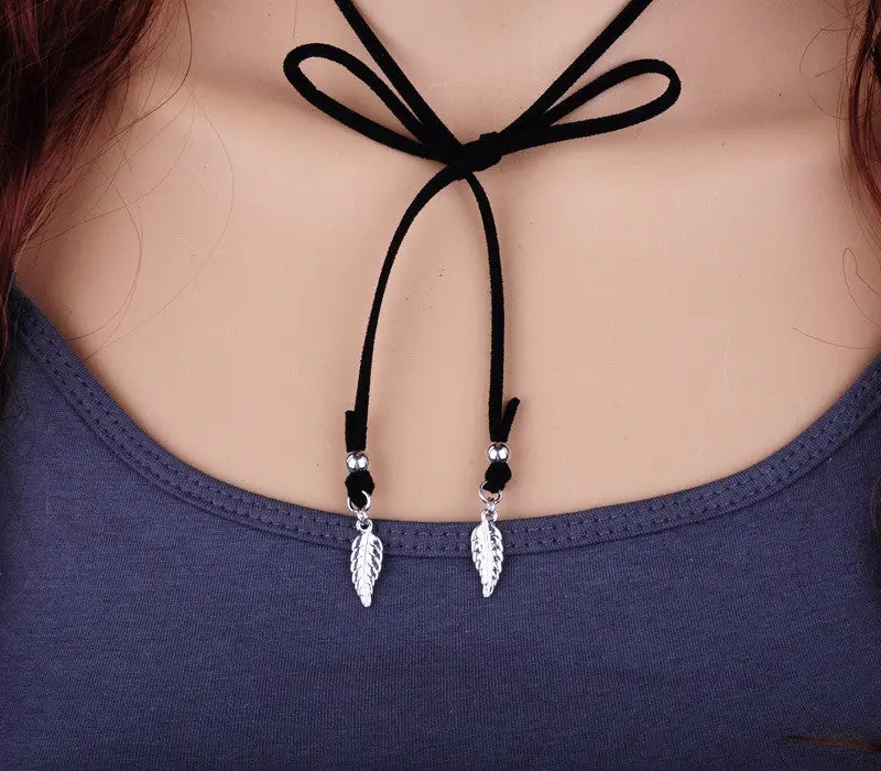 Collier  Black Velvet Choker Necklace With Silver Leaf Charms Jewelry Gothic Style Necklace Bijoux Psxl016 1
