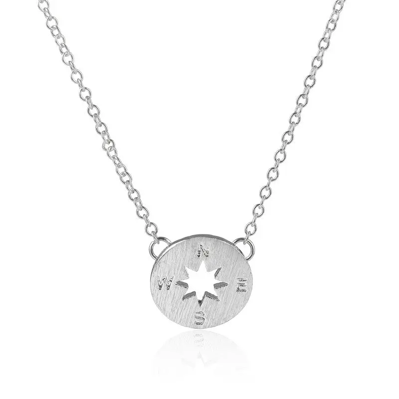 Color 18K Gold Plated Beautiful Simple Charms Compass Necklace 30Pcs-N089 1