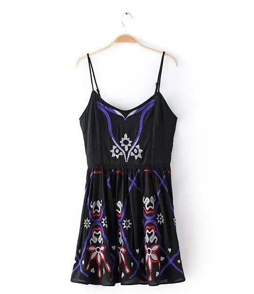 Colored Embroidery Flower Halter Dress Women Shoulderless Spaghetti Strap Dresses Femme Off Shoulder Dress 1