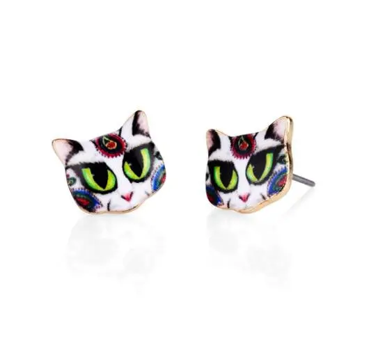 Colorful Cat Stud Earrings White And Green Eye Earrings Animal Stud Animals Earring Oed057 1