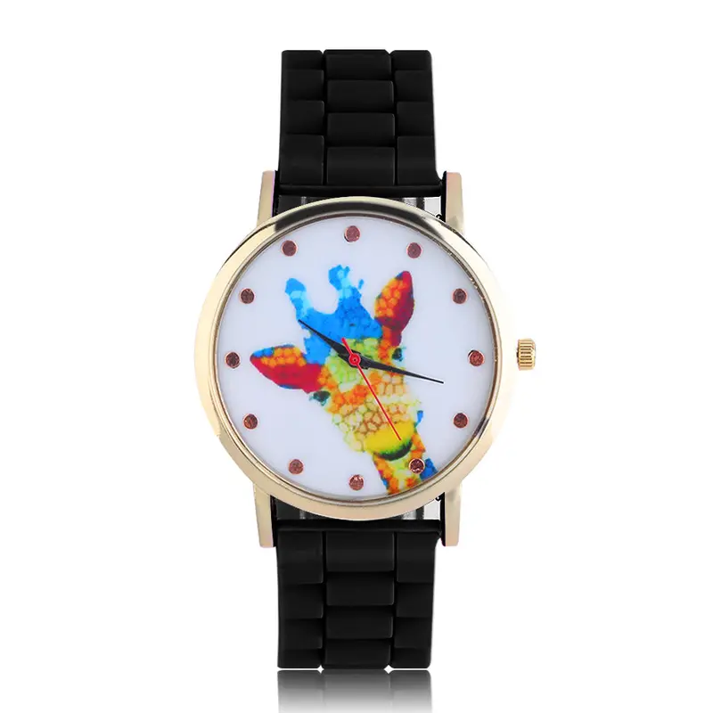 Colorful Cute Animal Giraffe Pattern Silicone Band Wrist Watchwatch With Blackbluepinkgreenredwhite 1