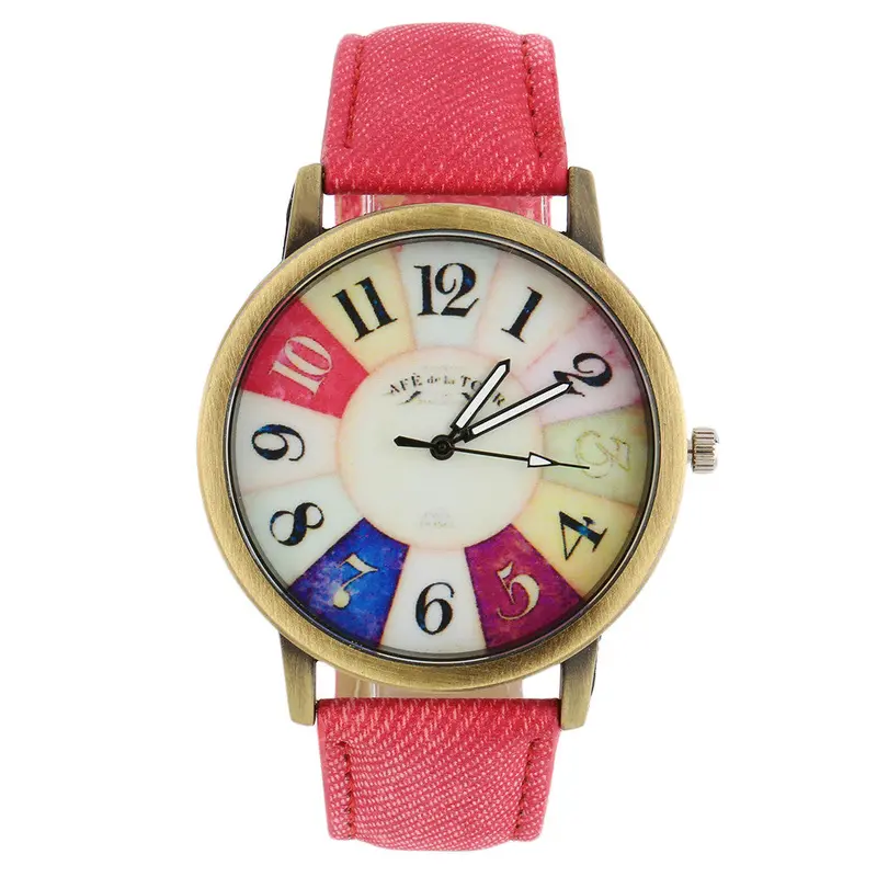 Colorful Dial Golden Round Shell Date Quartz Wrist Watch Analog Chic With Blackwhiteredbrownyellowpinkgreenblue Color 3