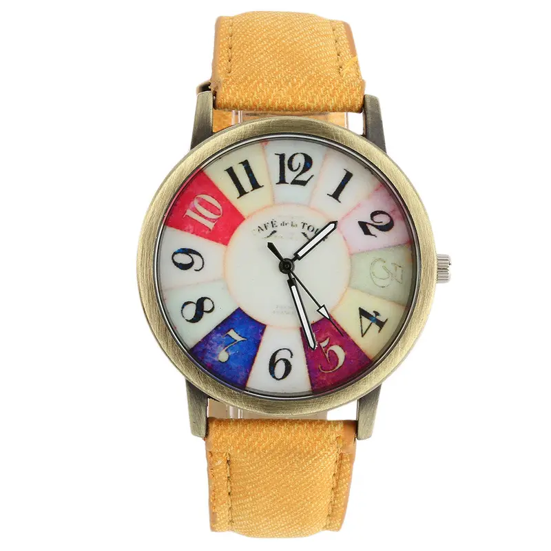 Colorful Dial Golden Round Shell Date Quartz Wrist Watch Analog Chic With Blackwhiteredbrownyellowpinkgreenblue Color 5
