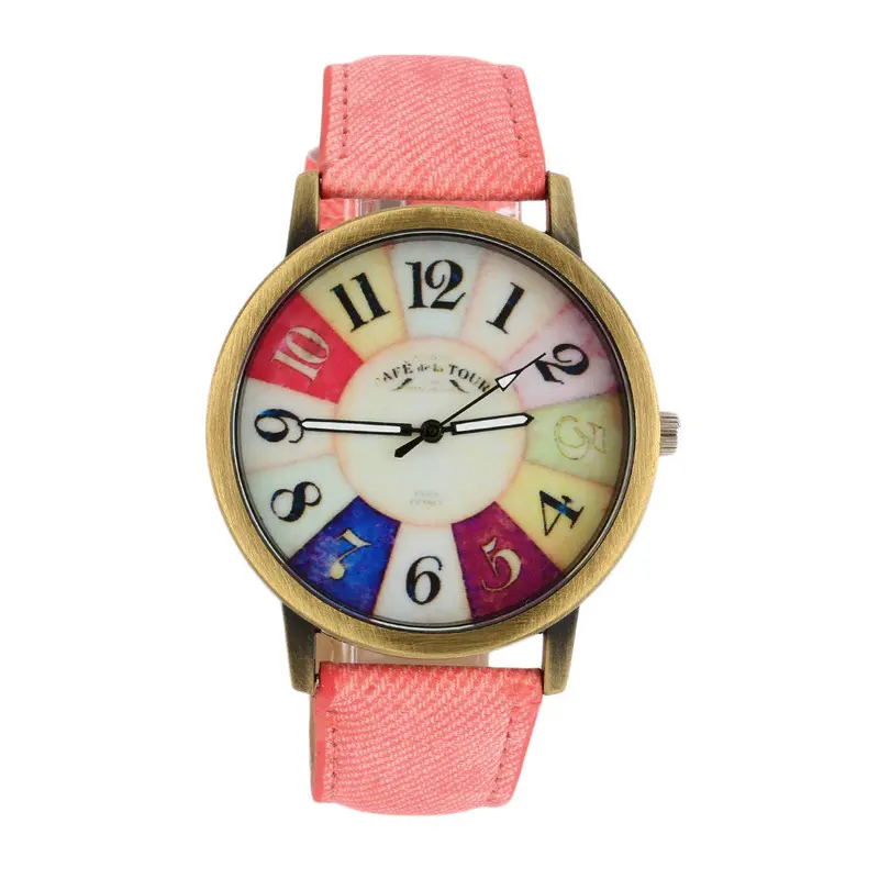 Colorful Dial Golden Round Shell Date Quartz Wrist Watch Analog Chic With Blackwhiteredbrownyellowpinkgreenblue Color 6