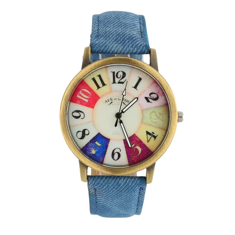 Colorful Dial Golden Round Shell Date Quartz Wrist Watch Analog Chic With Blackwhiteredbrownyellowpinkgreenblue Color 7