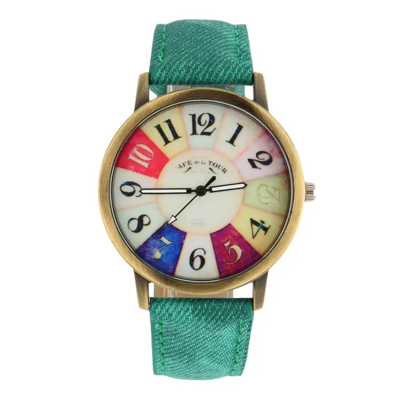 Colorful Dial Golden Round Shell Date Quartz Wrist Watch Analog Chic With Blackwhiteredbrownyellowpinkgreenblue Color 8