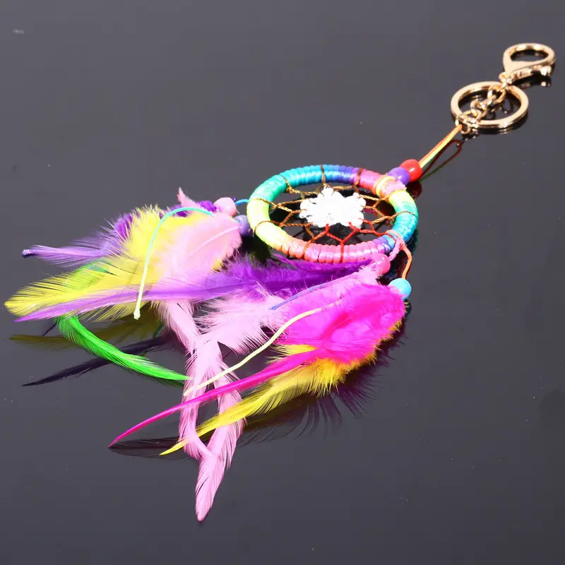 Colorful Dream Net With Feathers Wall Hanging Dreamcatcher Keychain 2
