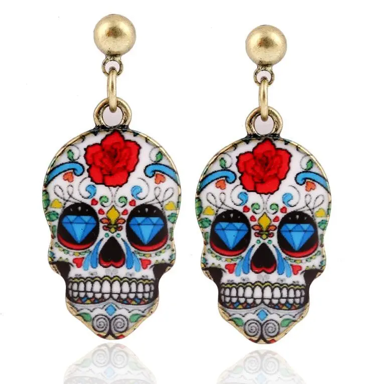 Colorful Drop Earrings Bronze Scray Skull Earrings Oeh072 1