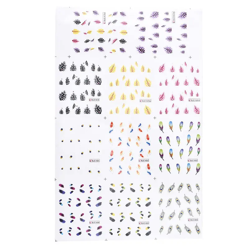 Colorful Feather Water Transfer Stickers Nail Art Tips 1