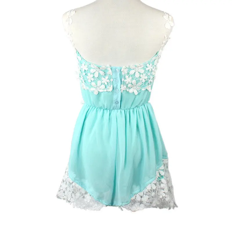 Combishort Women Chiffon Sexy Blue Boho Romper Lace Jumpsuit Short Romper Clubwear Combishort Feida 3
