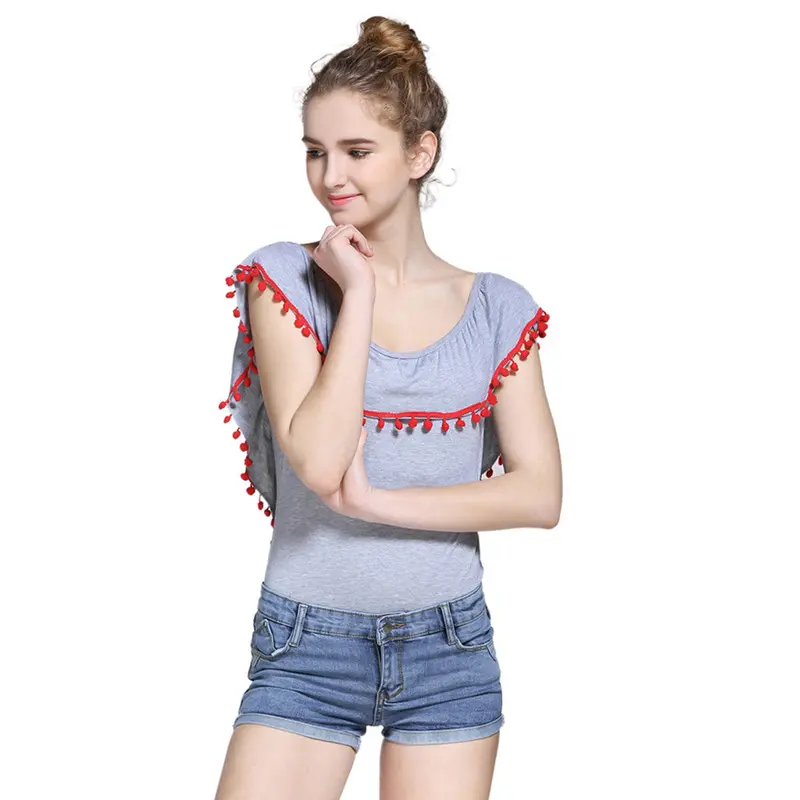 Combishort Women Ruffles Collar Tassel Ball Backless Jumpsuit Romper Clothes Bodysuit Feida 7