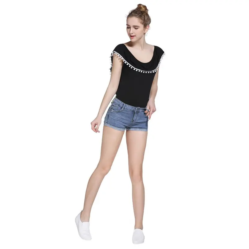 Combishort Women Ruffles Collar Tassel Ball Backless Jumpsuit Romper Clothes Bodysuit Feida 9