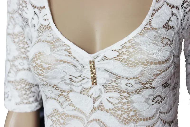 Combishort Women Translucent Sexy Short Sleeve Lace Jumpsuit Rompers Playsuit Bodysuit Tops Feida 4