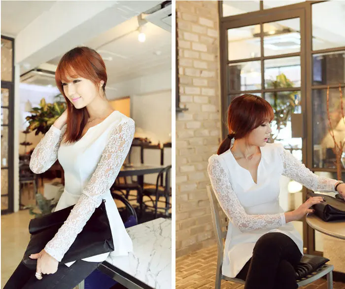 Coming Women Lace V-Neck Crochet Shirts Chiffon Blouses Tops Goforward 1