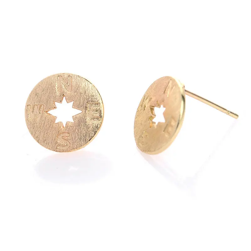 Compass Earrings Jewelry Cute Gold Silver And Rose Gold Plated Compass Stud Earrings S092 1