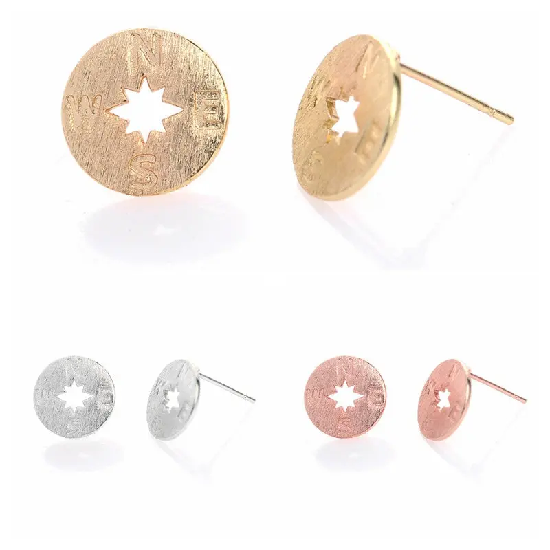 Compass Earrings Jewelry Cute Gold Silver And Rose Gold Plated Compass Stud Earrings S092 2