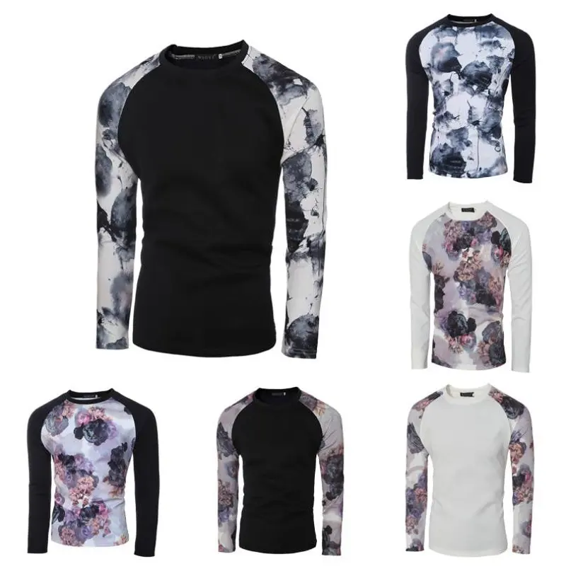 Compression Shirt Men Casual Shirts Long Sleeve Loose Printing Tops T-Shirt Tees Shirts 12